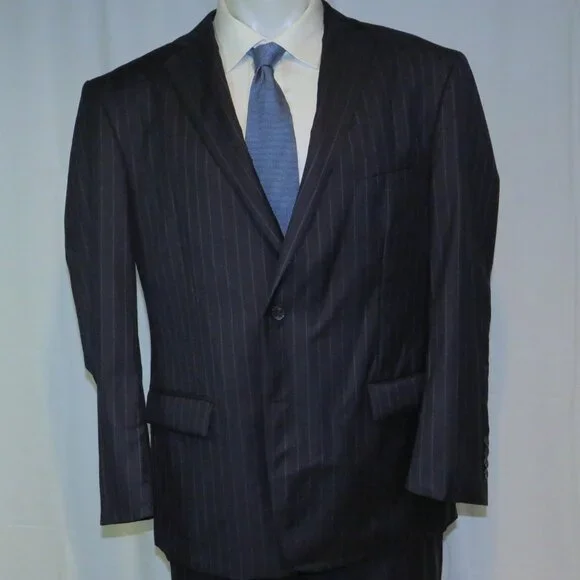 Brooks Brothers Current Custom Made Navy Striped Two Button Suit 44R NWOT